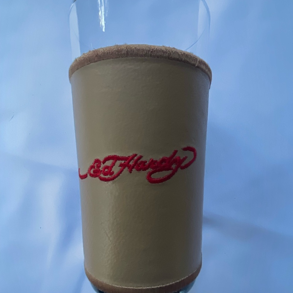 Ed Hardy Tall Glass w/ Embroidered Wrap, 5.9" High-rare